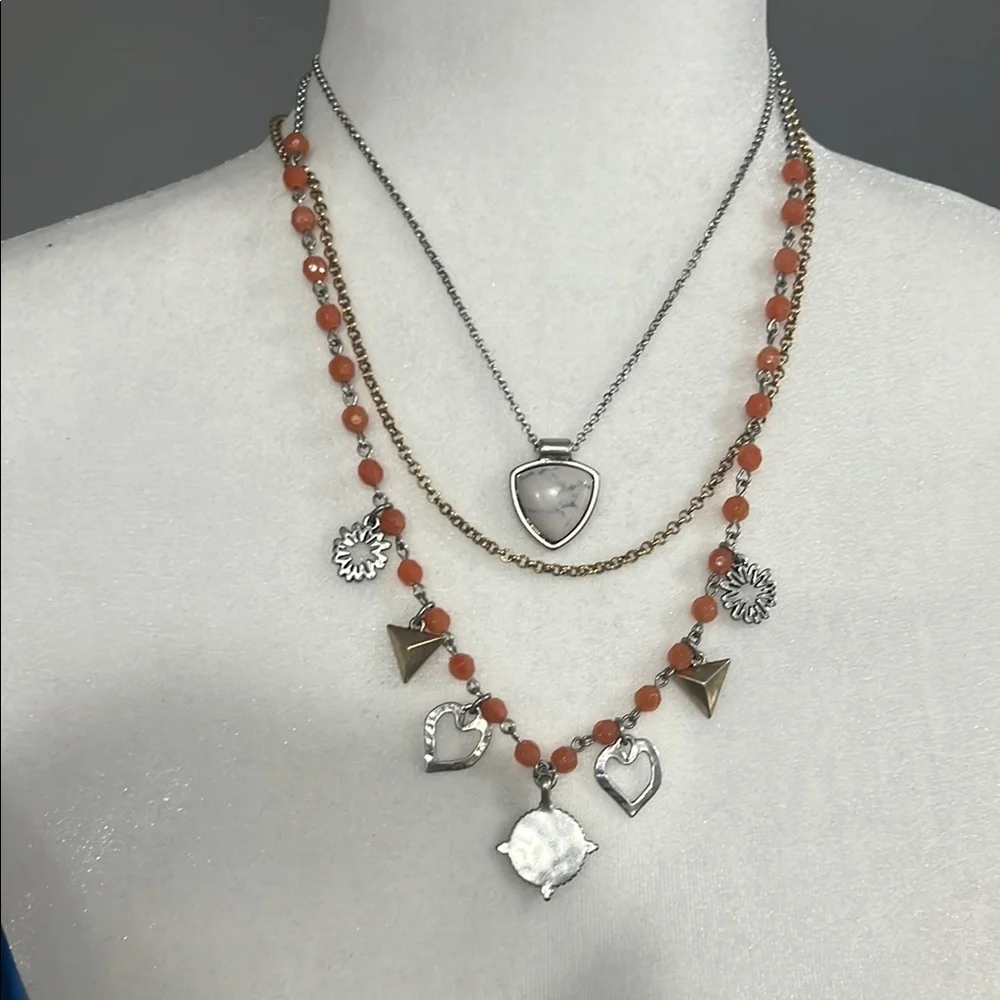 Lucky Brand Silver and Gold Heart Charm Necklace 17” 20” 22” plus 2” extender